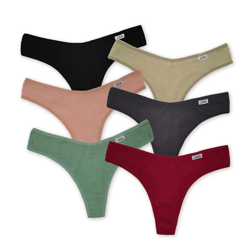 Ladies Striped Thongs Sexy Low-Waist Cotton Panties Female G-String Comfortable Underwear Breathable Underpants 5 pcs/lot