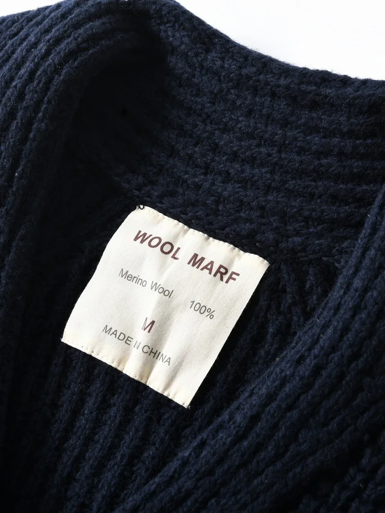 Eu Vintage 100% Wool Chunky Knit Sweater for Men - Yama-otoko Style Autumn Winter Loose Fit Casual Shawl Collar Cardigan Coat