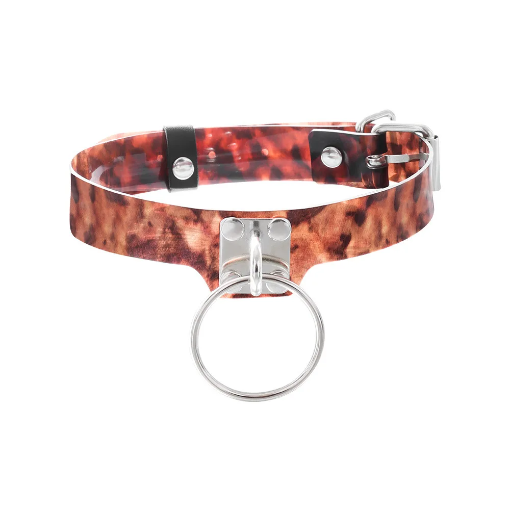 Ciondolo O Ring Collaer leopard Leather Bondage Choker tenuta regolabile gioco di ruolo alternativo BDSM Toys for Women and Couples