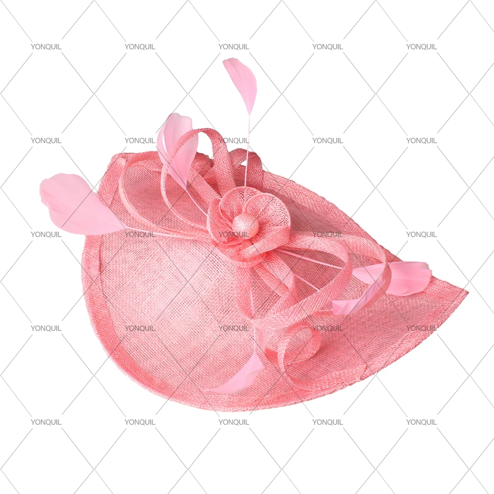 

Pink Fancy Feather Women Sinamay Hat bow Kentucky Derby Fascinator Hat Wedding Party Cocktail Occasion Headband Gift
