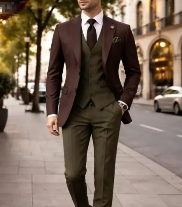 

Мужской костюм бордового и армейского зеленого цвета для свадьбы, вечеринки, торжественных мероприятий, выпускного, деловых встреч, смокинг из 3 предметов: пиджак, жилет, брюки