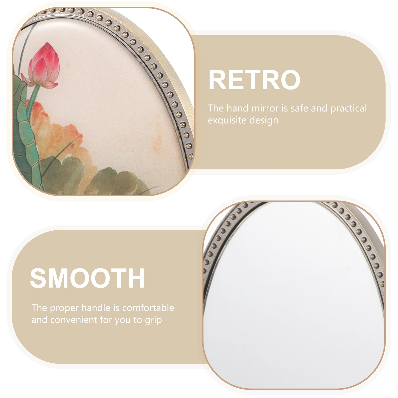 

Vintage Hand Mirror Portable Handheld Mirror for Women Clear Look Practical Handle Exquisite Design for Daily Use