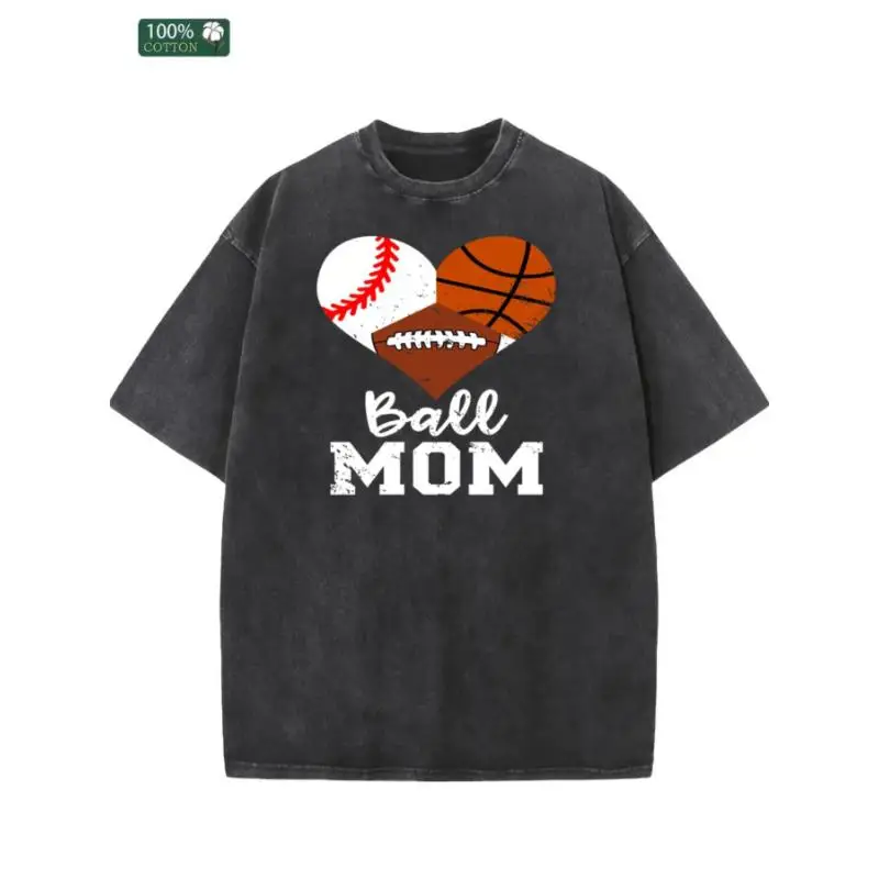 

Ball Mom T-Shirt Sports Lover Graphic Tee Unisex Baseball Football Basketball Mother Gift Active Parent Apparel