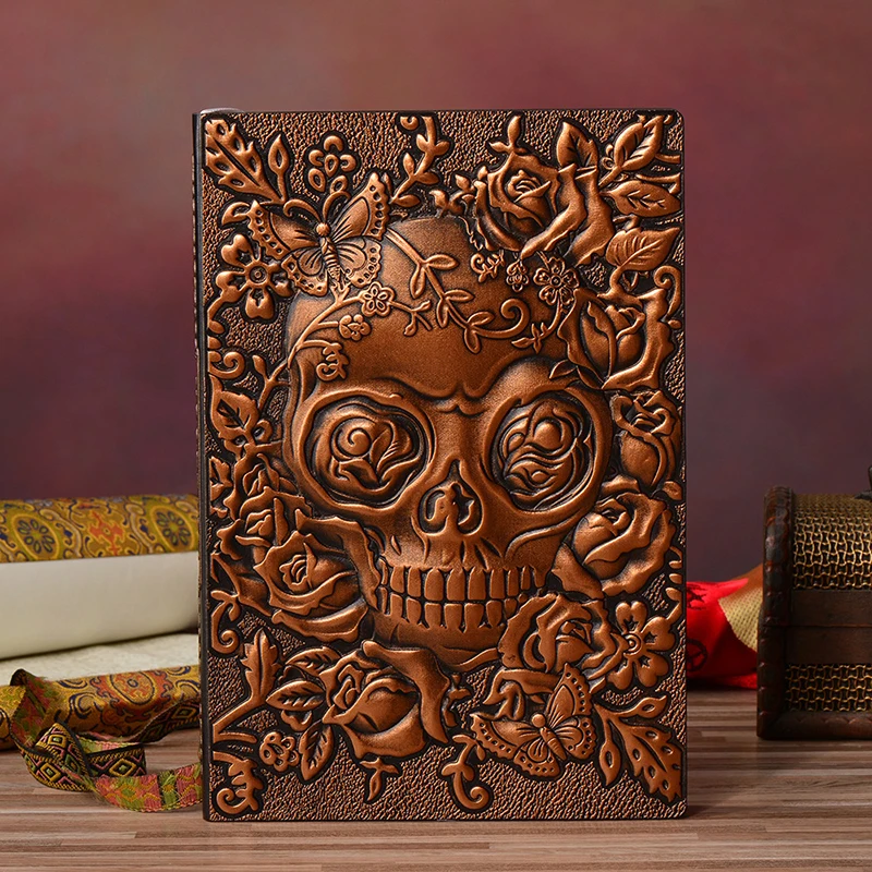 Color Skull Flower Embossed PU Leather Notebooks A5 Planner Notepad Diary School Supplies Halloween Gifts Stationery ежедневник