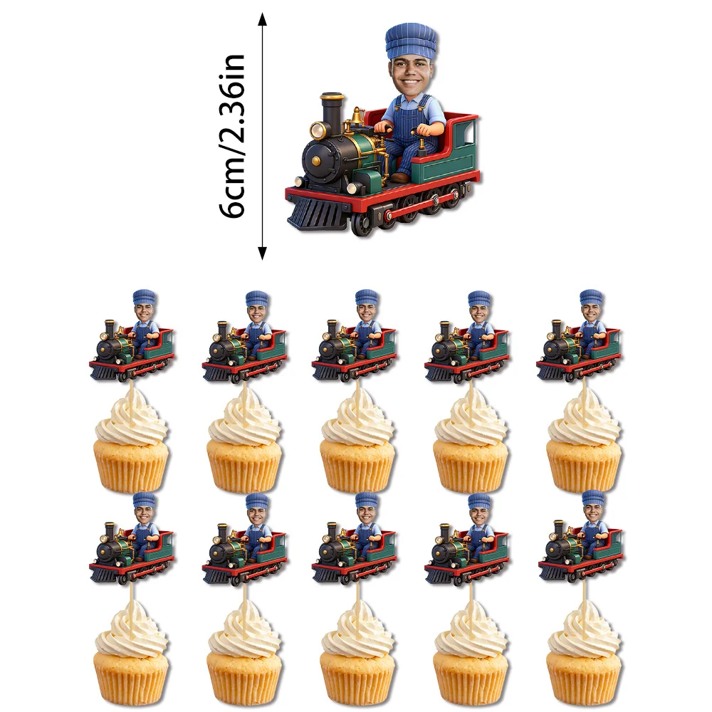 Customized Mechanic Birthday Photo Cupcake Toppers - Personalize Your Photo with a Train-Themed Cupcake Topper, Happy Birthday Cake Decoration, Perfect for a Train Driver-Themed Birthday Celebration