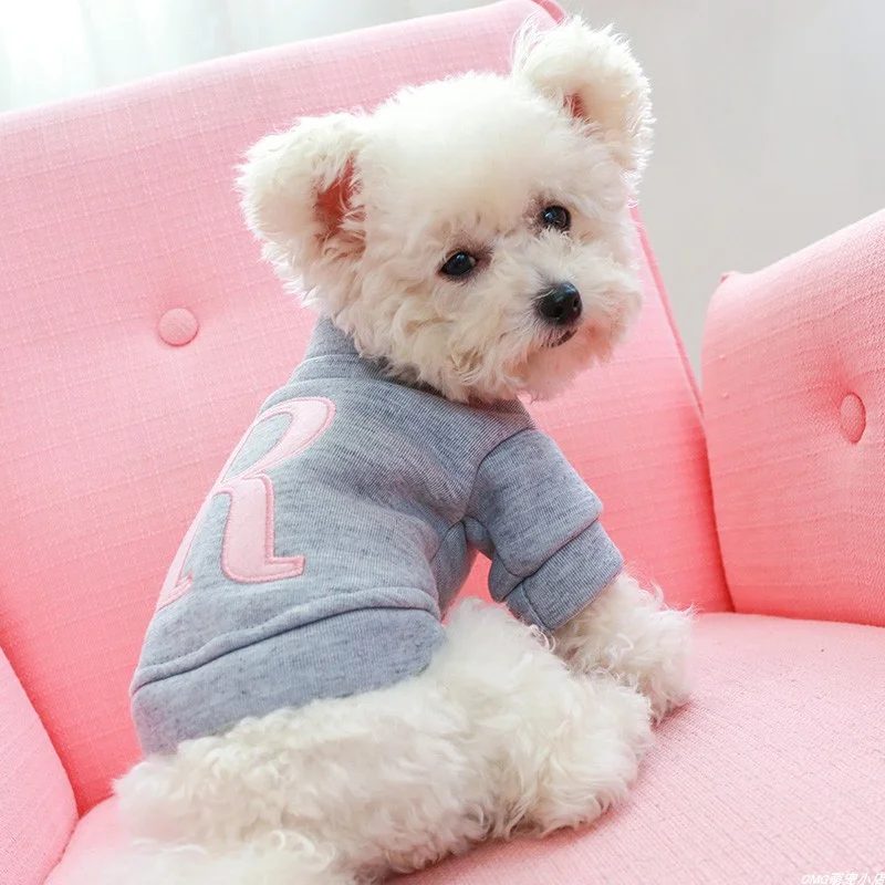 1PC Pet Clothing Cat Spring and Autumn Grey Letter R Coat Suitable for Small and Medium sized Dogs