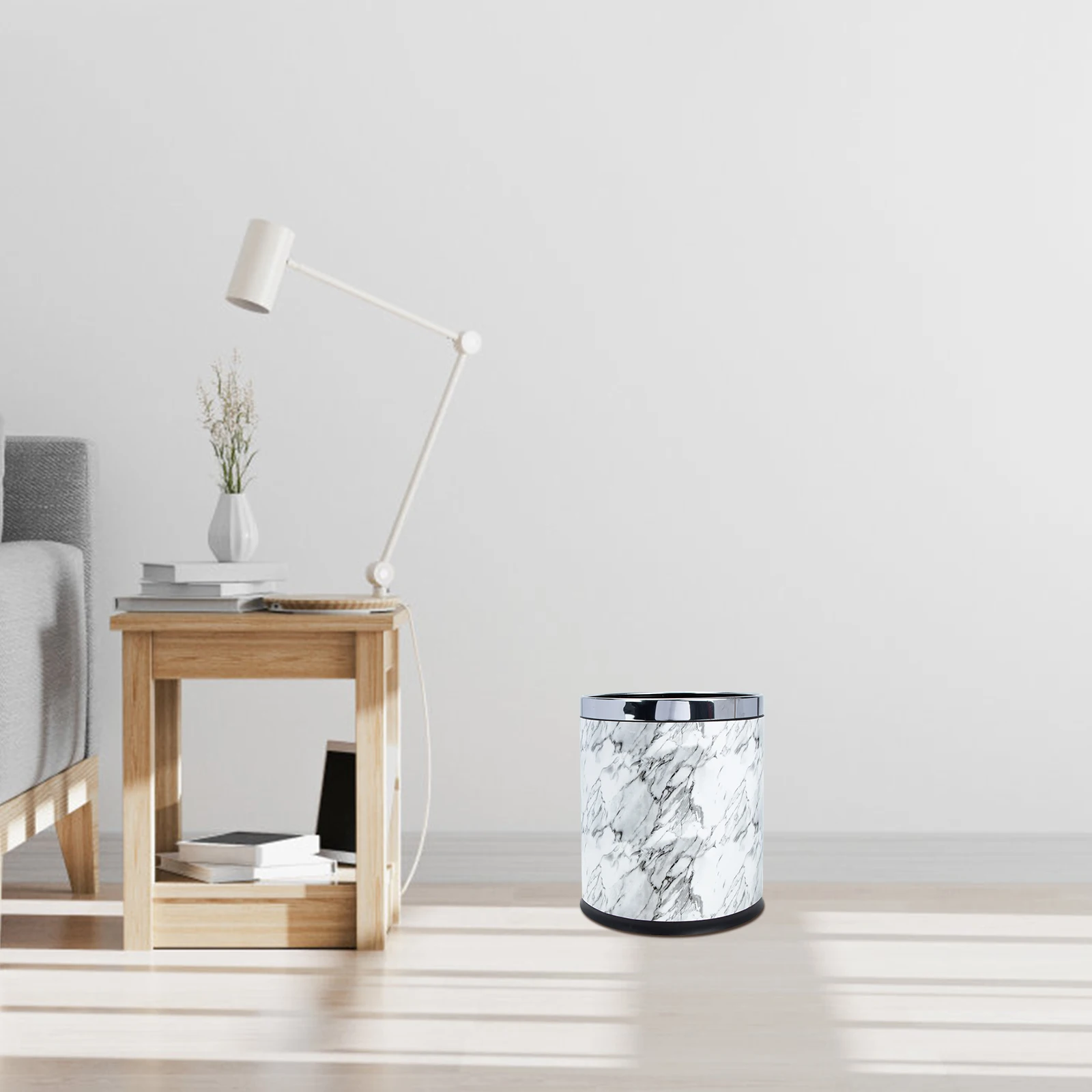 

Round Trash Can Marble Style for Home Kitchen Bathroom Easy to Move Material Long Lasting Lightweight Marbling Trash Can
