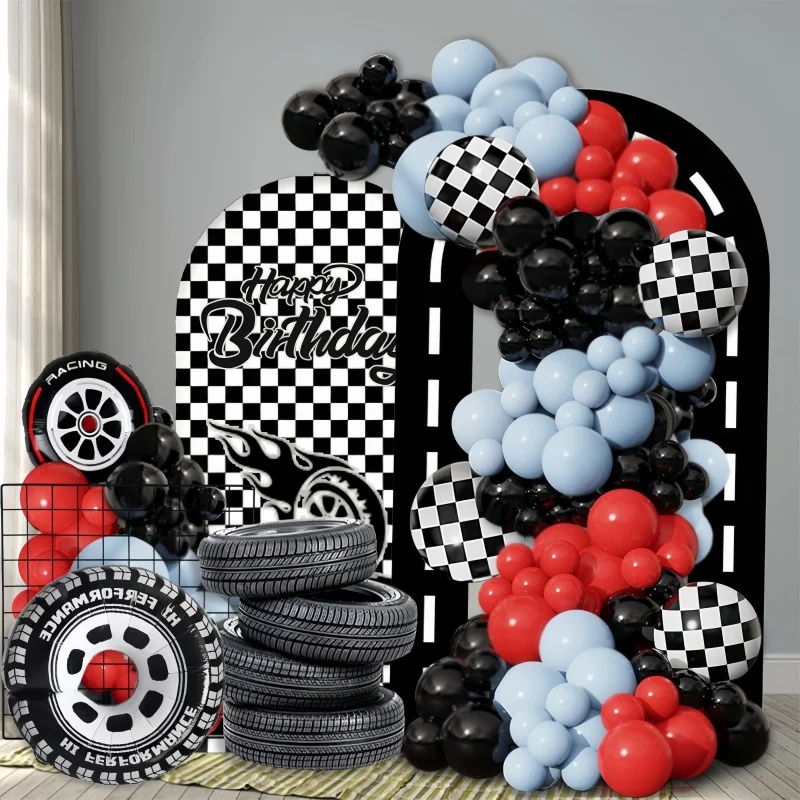 115 قطعة سباق موضوع بالون عيد ميلاد قوس مجموعة ماكا أزرق أحمر أسود اللاتكس بالون مع إطار كبير أبيض وأسود متقلب الألومنيوم احباط بالون مثالية للأطفال سباق موضوع حفلة عيد ميلاد الديكور الرجال العازبة حفلة سباق نادي الديكور #3