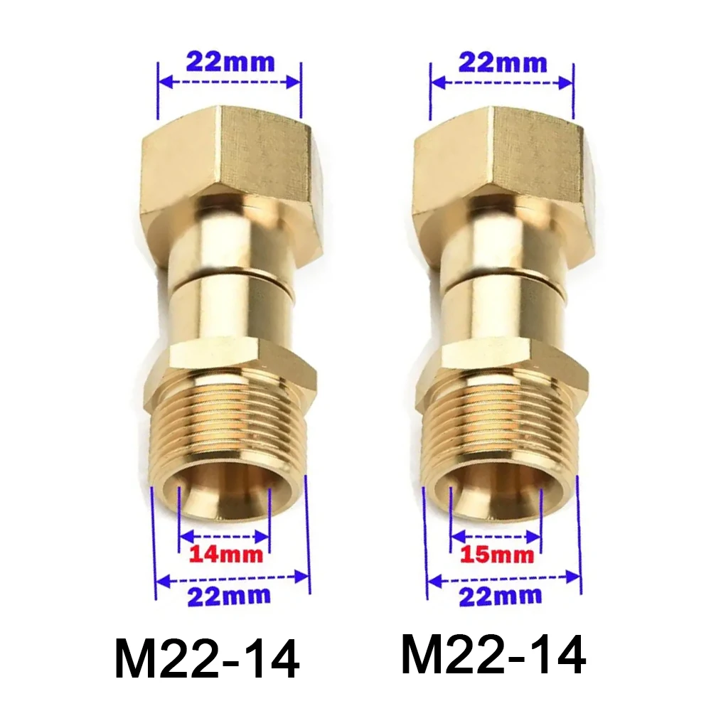 Brass Pressure Washer Swivel Joint M22 14/15mm 360° Anti-Twist Rotating Connector Anti-Kink High Pressure Car Wash Hose Fitting