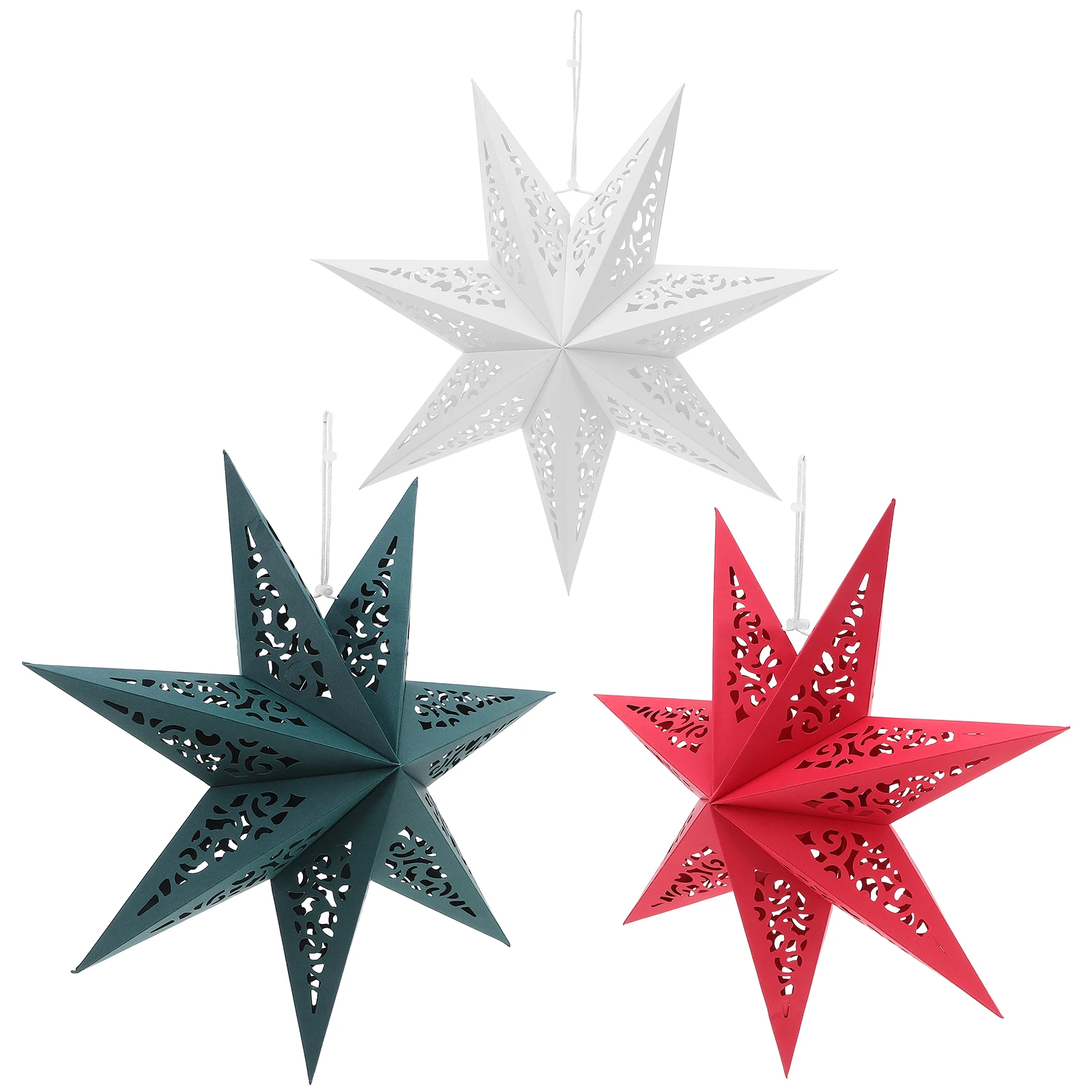 

3Pcs Christmas Star Paper Lanterns 7 Pointed Foldable Hanging Lampshades Holiday Wedding Party Decoration Star Lampshade