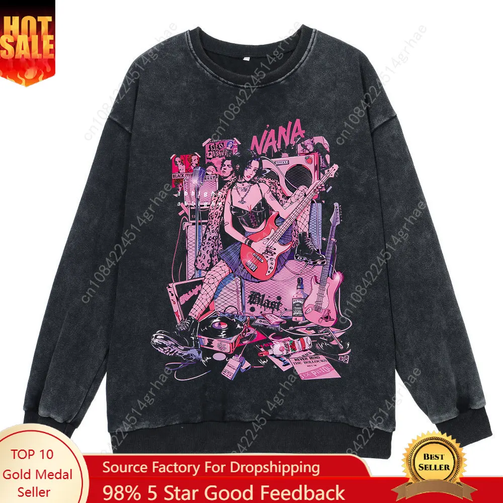 

Anime Nana Osaki Round Neck Washed Pullover Casual 100% Cotton Men Women Hip Hop Harajuku Streetwear Vintage Sweatshirt