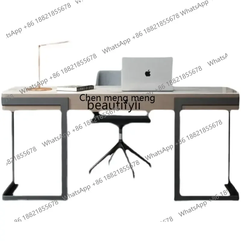 ss7486 Italian Minimalist Stone Plate Light Luxury Study Desk Modern Minimalist Writing Desk Bookcase Integrated Home