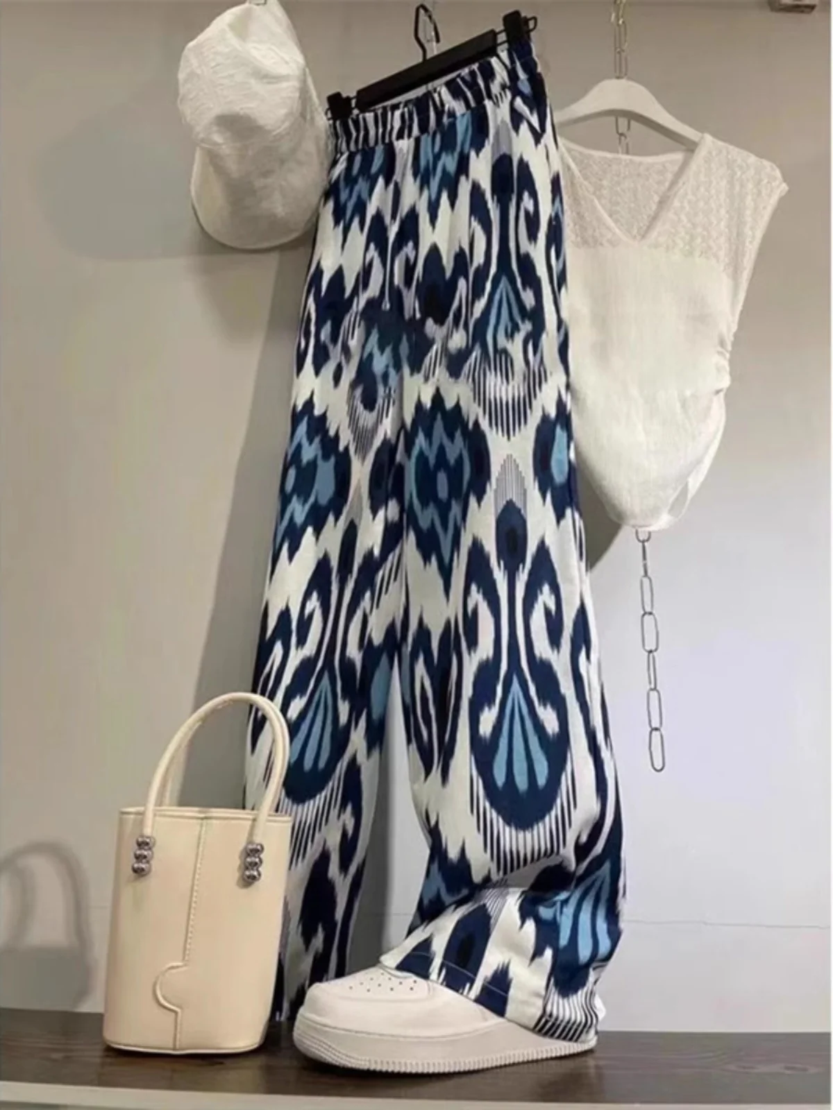 Retro Hong Kong Style High Waist Wide Leg Casual Pants Women's Summer New Fashion Slimming Short plus Size Trendy Ageless