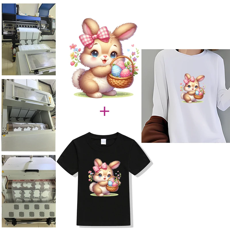 Grid Flower Easter Egg rabbit sheep duck Iron On Heat Transfer Sticker For Clothes Pinted Vinyl Thermal Washable T-Shirt Decal