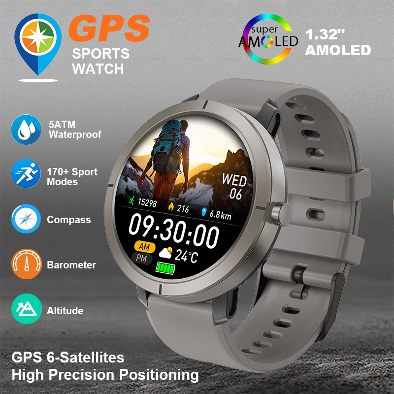 

2025 GPS Smartwatch AMOLED 1.32" Military Watch Call 5ATM Waterproof 170 Sport Modes Smart Watch with Compass Barometer Altitude