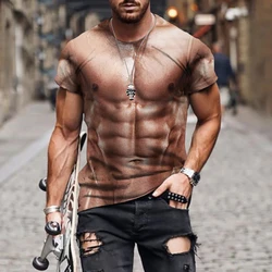 Funny Fake Muscle Body 3D Print Muscular T-Shirt Summer Fashion Street Tee Top Flesh Pattern Oversized Short Sleeve Man Clothing