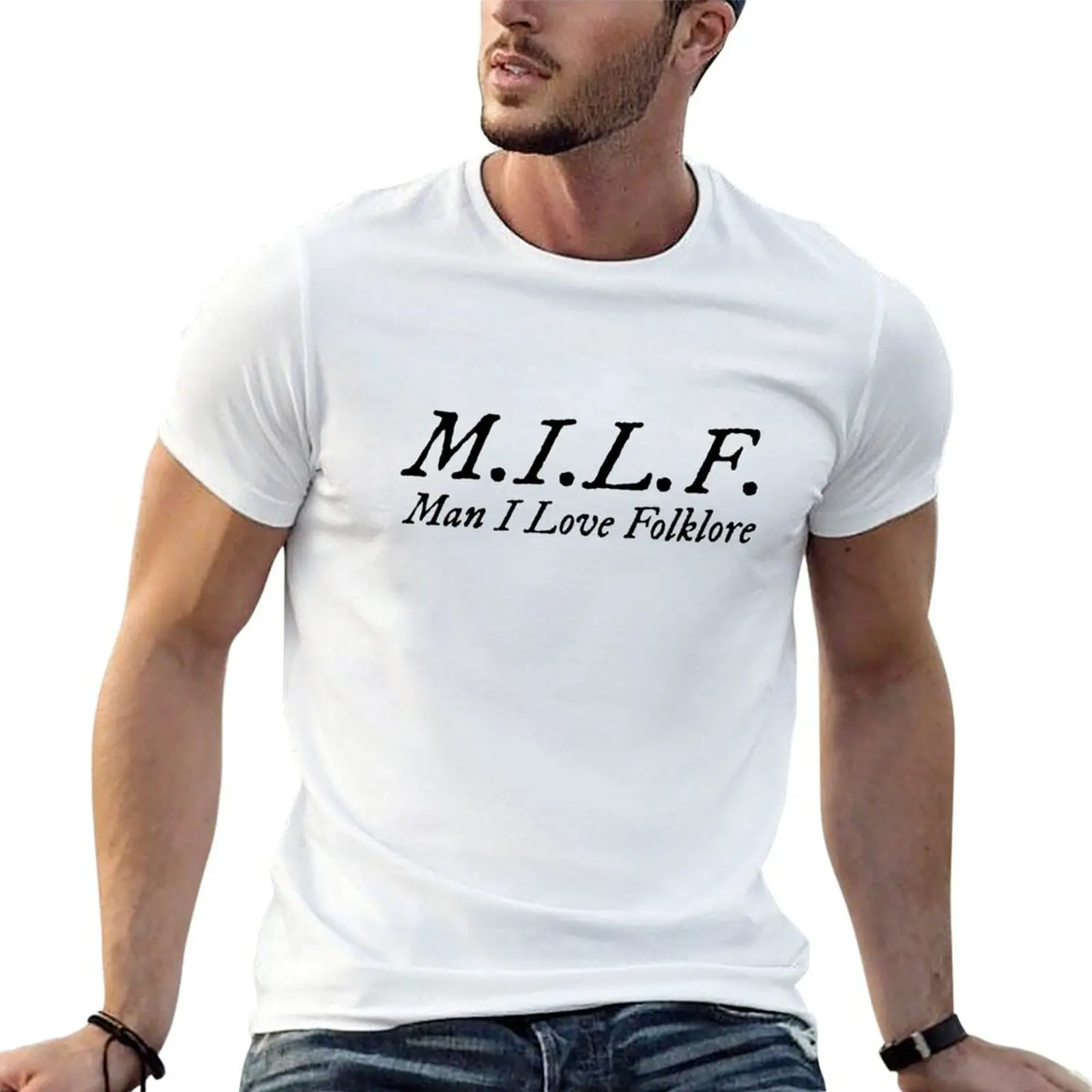 Man I Love Folklore T-Shirt Basic Casual Short Sleeve Cotton Shirt