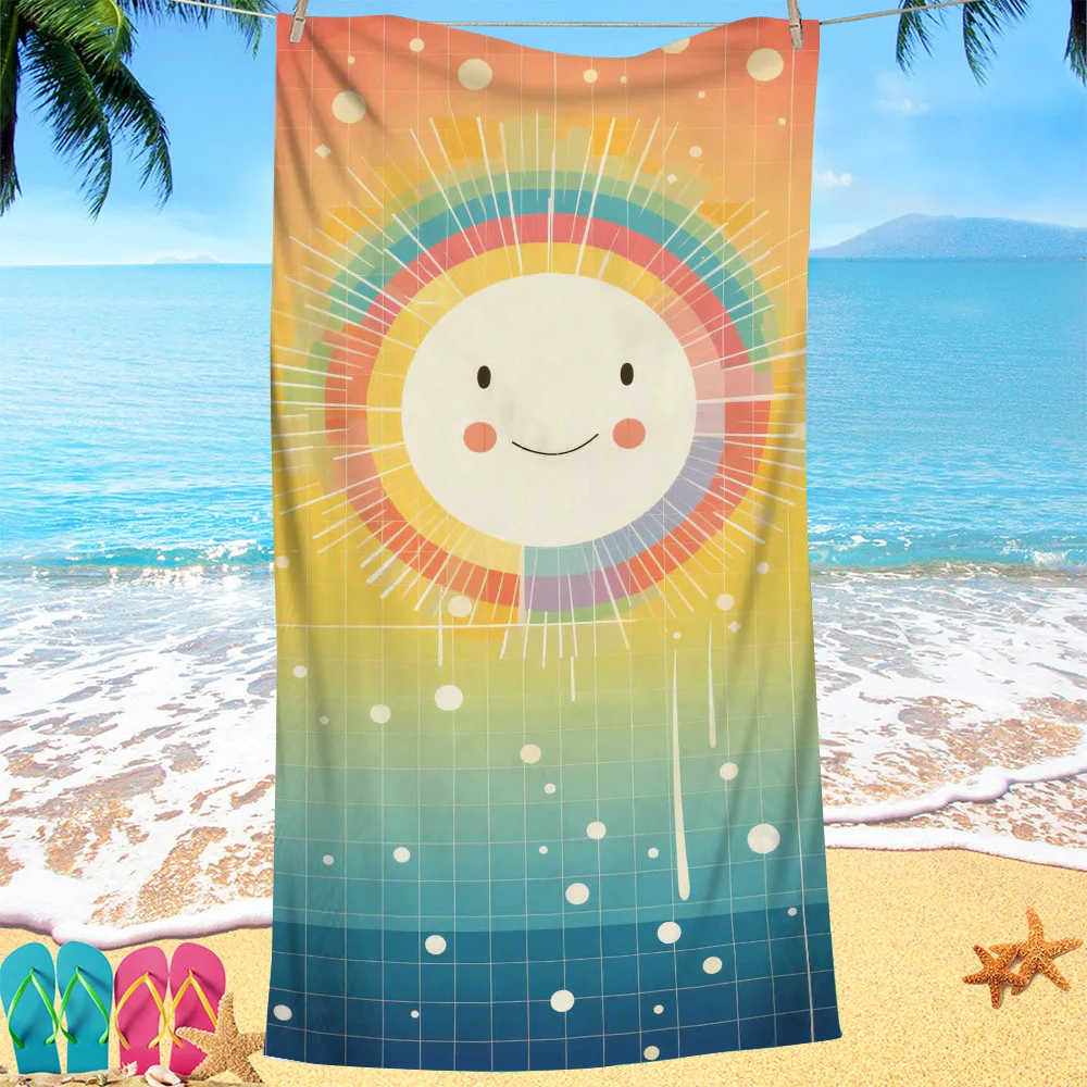Creative painted cartoon sun digital-printed polyester Superfine fiber double-sided fleece Beach vacation bath towel beach towel