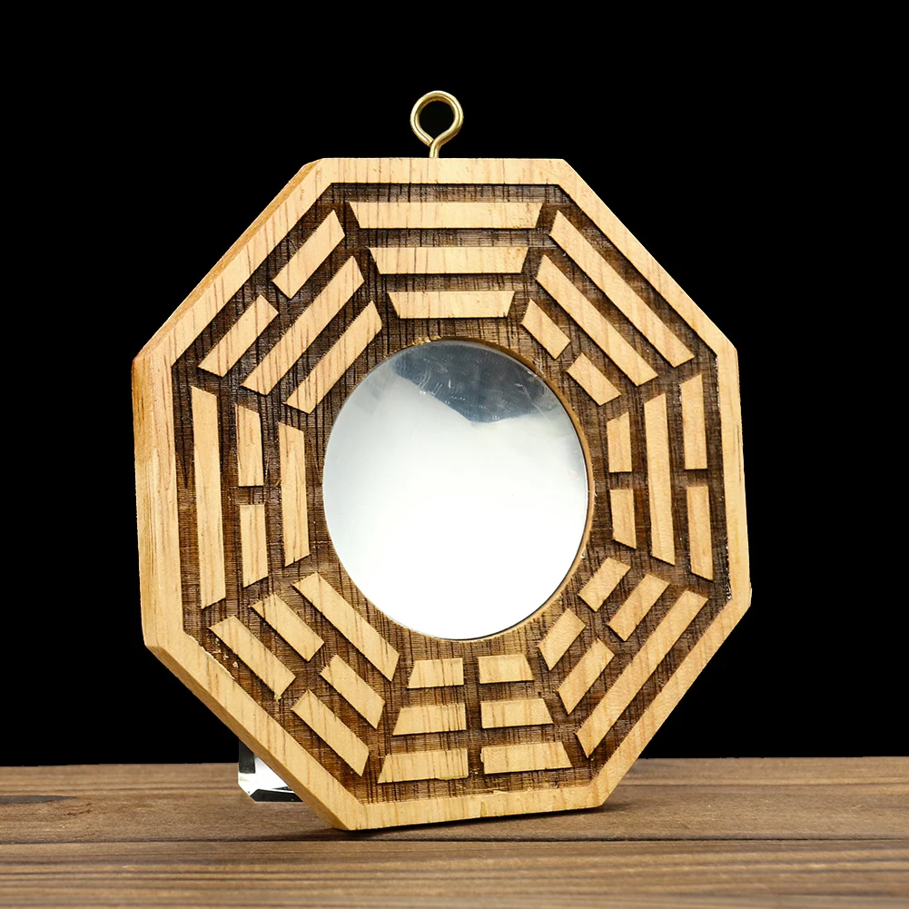 1PC Chinese Retro Style Carved Mahogany Feng Shui Bagua Mirror Concave Convex Wooden Mirror Can Be Hung for Home Wall Decoration