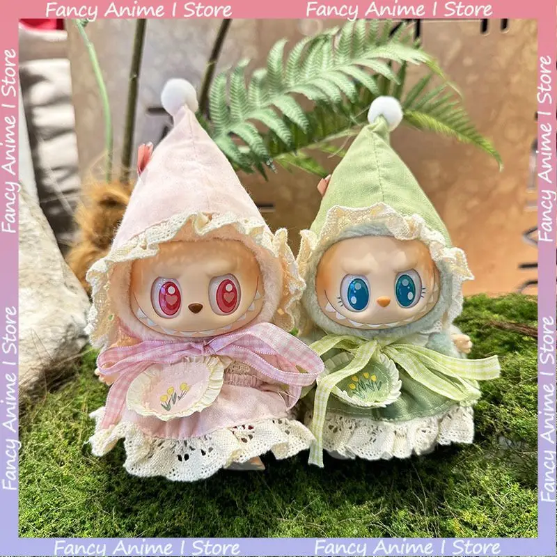 For 15-17cm Labubu Doll Cute Forest Fairy Suit Green and Pink Elf Cloak Scarf Clothes Outfit Mini Plush Doll Fashion Accessories