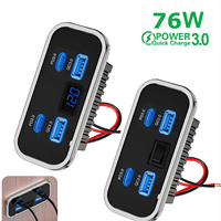 76W Dual PD Dual QC3.0 Type C USB Quick Charger 3.0 with Switch Fast Charging 4 Ports Power Panel For Bus ATV Car Truck Marine