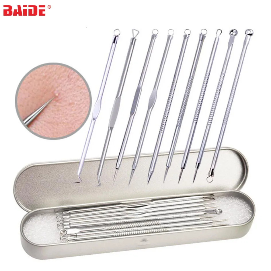 

9 Pcs Stainless Steel Powder Acupuncture Double Head Teasing Acne Painful Performance Acne Pimples Needle Blackhead Beauty Kit