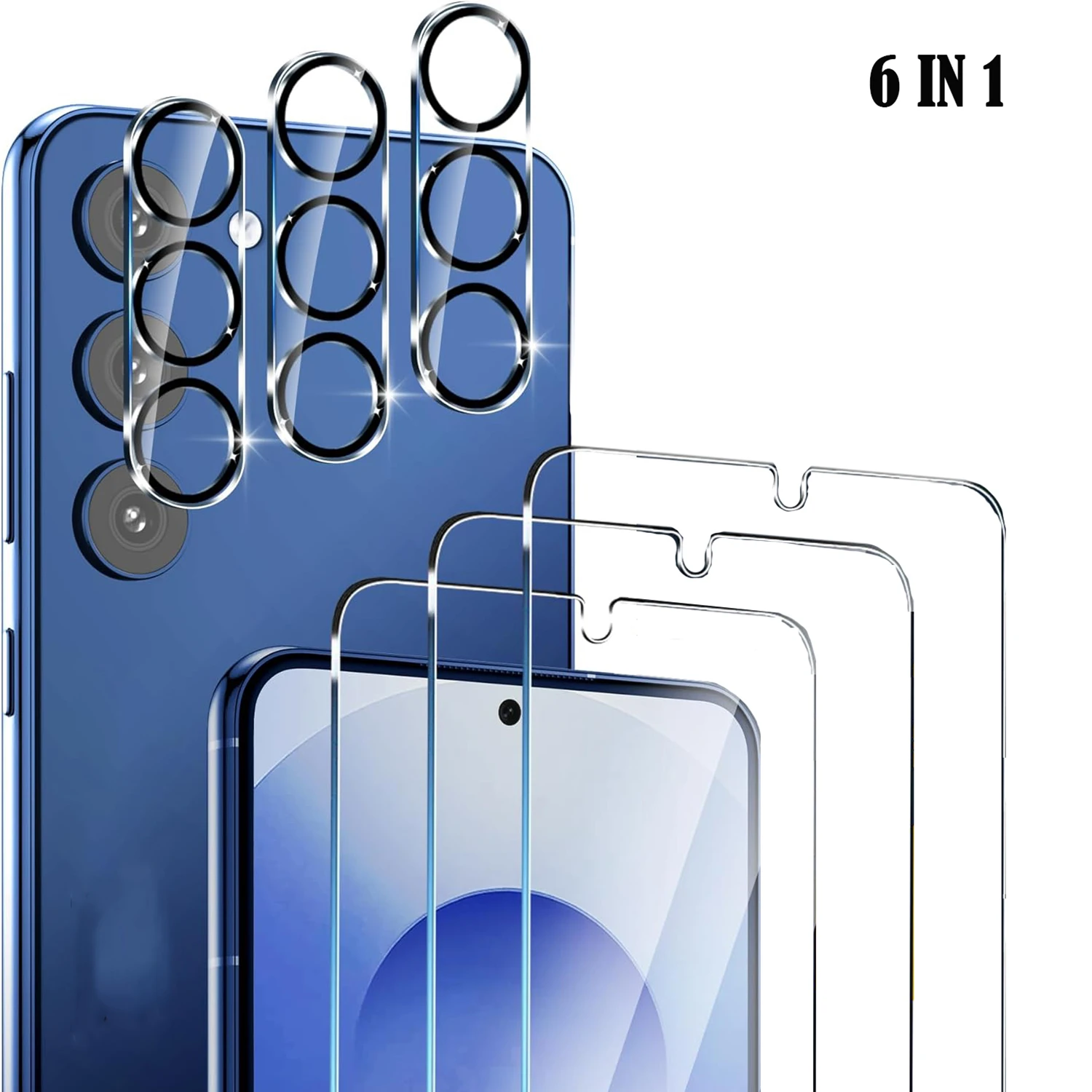 3 Glass Screen Protector for Samsung S23 FE S24 FE A14 A34 A54 A15 A35 A55 A16 A36 A56 + 3 Lens, 9H Tempered, Fingerprint Unlock
