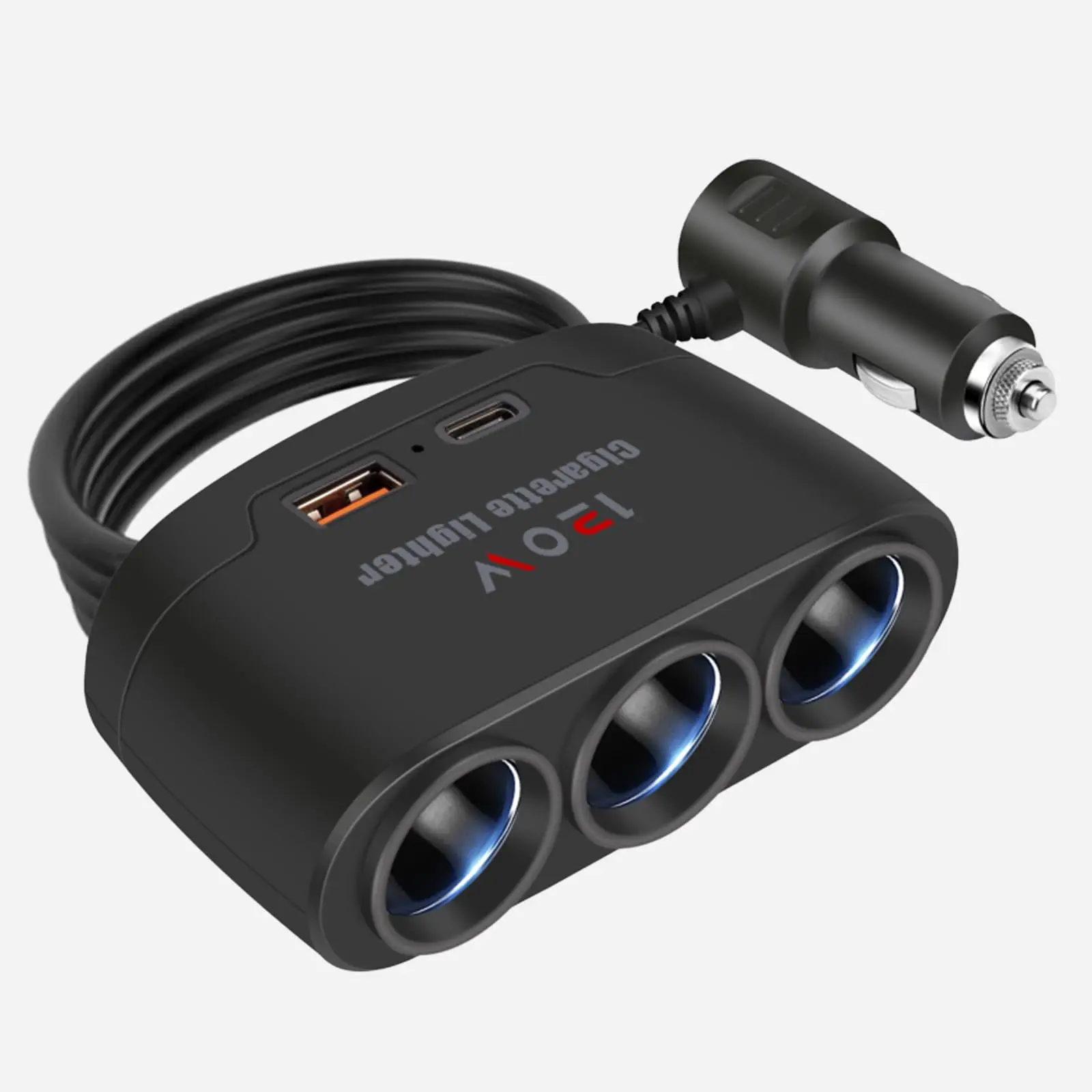 3 in 1 USB Type C Socket 120W Car Cigarette Lighter Splitter 12V 24V Fast Charger Phone Power Adapter for Car DVR GPS Dashcam