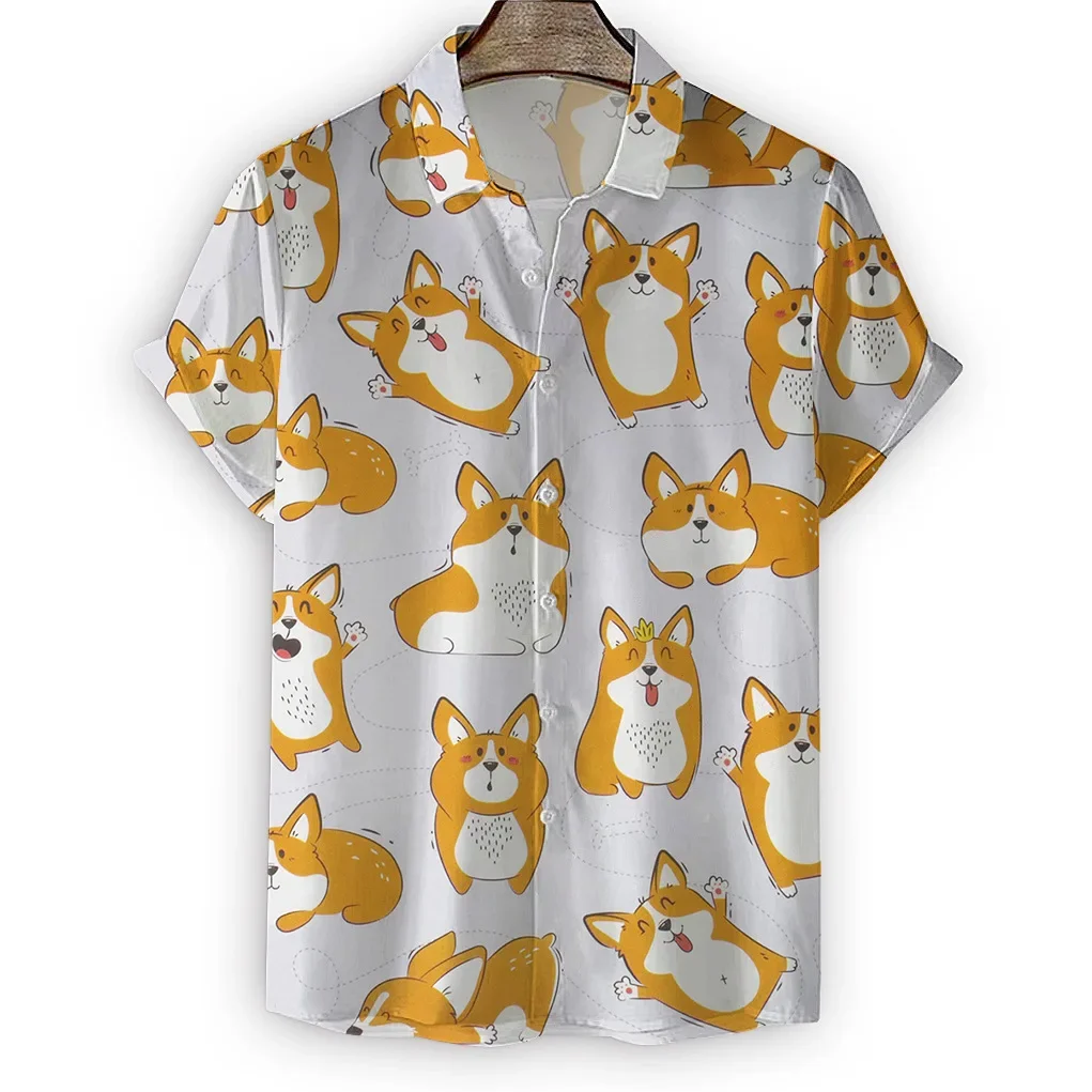 

Cute dog print men's short-sleeved shirt 2023 new 3D digital print loose casual shirt silly and cute dog print.