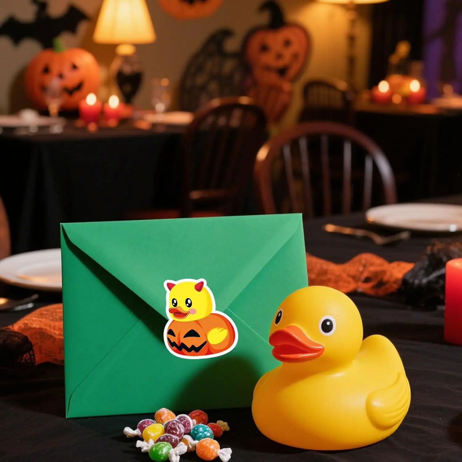 500Pcs Halloween Rubber Duck Roll Stickers Funny Cartoon Duck Label Decals for Envelope  Scrapbook Trick or Treat Party Supplies view 4