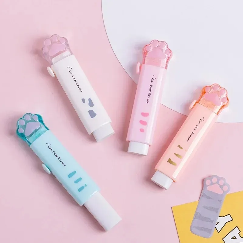 Eraser with retractable push-pull design, creative cartoon cat claw shape, student-specific stationery, portable eraser
