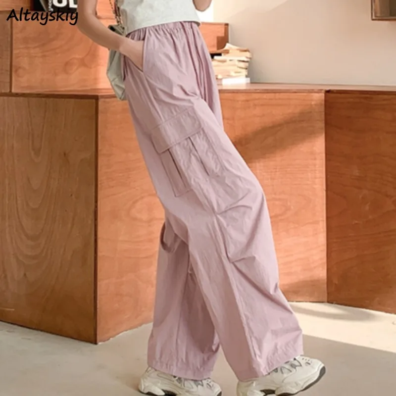 Cargo Pants for Women Full Length Loose Solid Spring Summer All-match Sweet Cool Girls College Young Niche Soft Straight Fitness