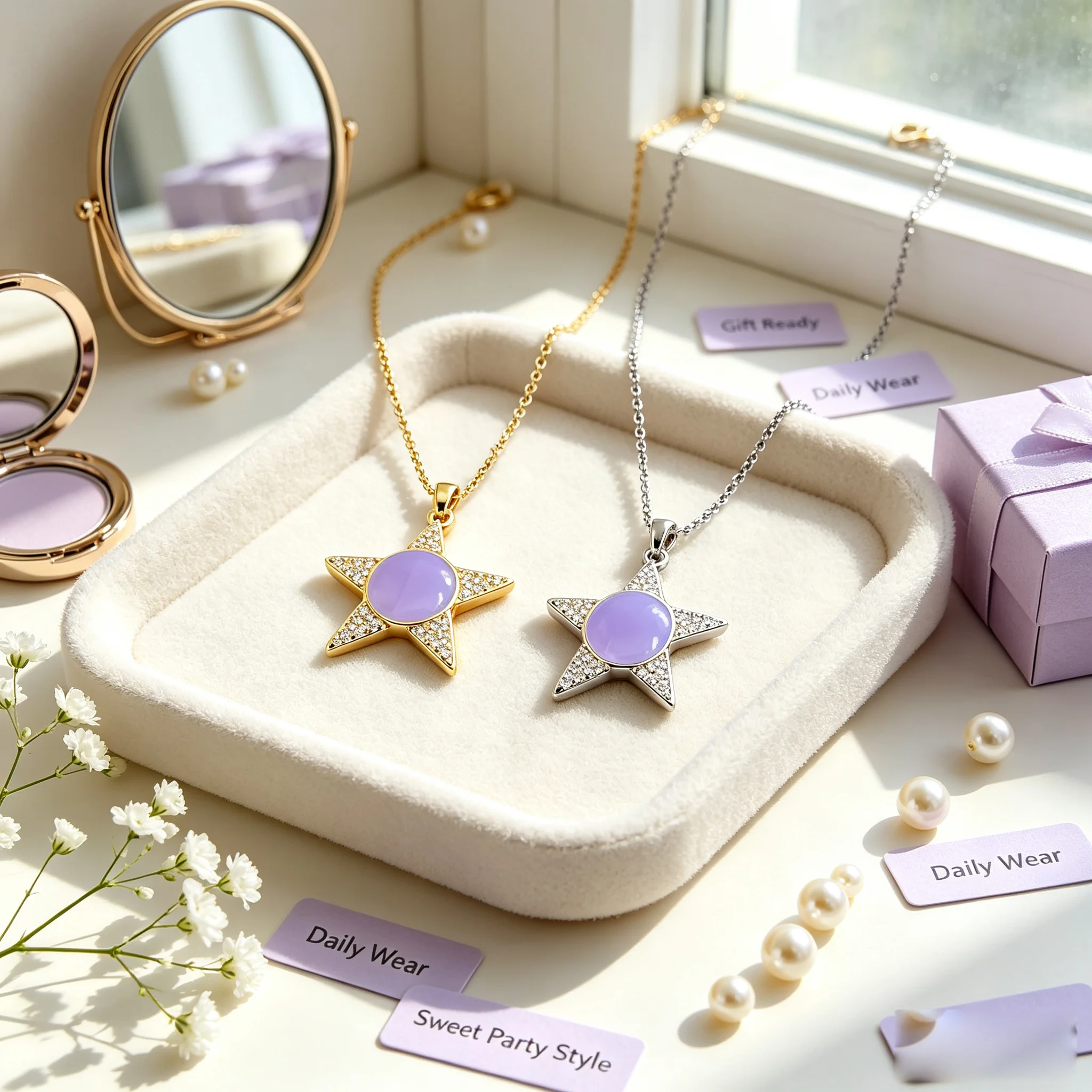 Fashion Zircon Frame Purple Star Necklace Women Casual Streetwear Holiday Surprise Gift for Girlfriend Wedding Anniversary Gifts