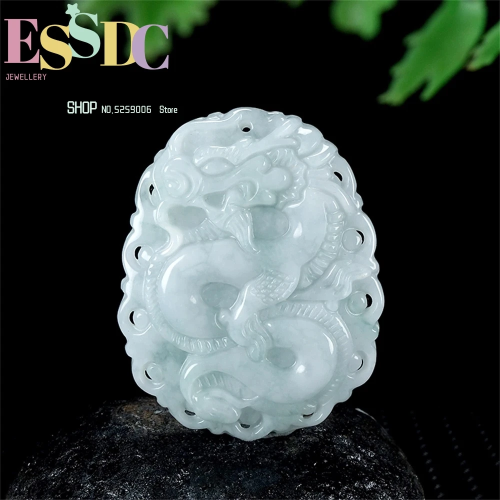 Natural Myanmar Floating Flower Jade Carved Dragon Brand Male and Female Pendant Necklace of Chinese Zodiac