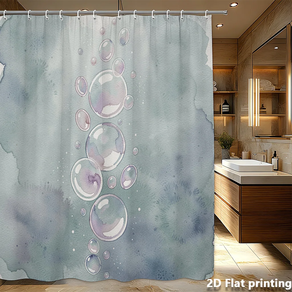 

Watercolor Blue Bubble Shower Curtain Waterproof Bathroom Decor Shower Liner Abstract Style 180x180cm