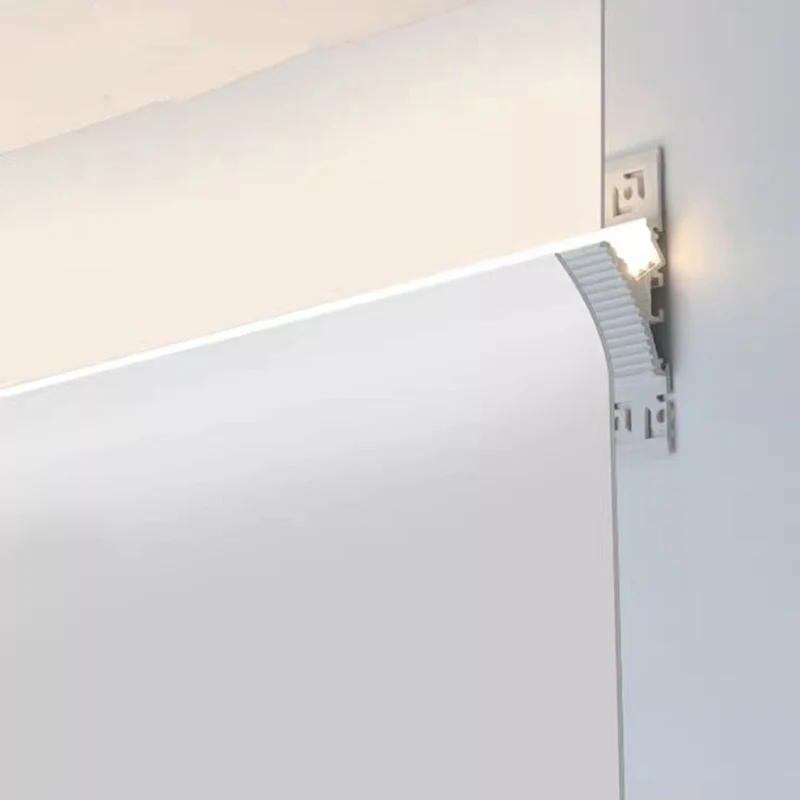 Wall Washing LED Light Strip Recessed Fixed Aluminum Channel Profile PC Diffuser Cover Upward Profile For Ceiling Home