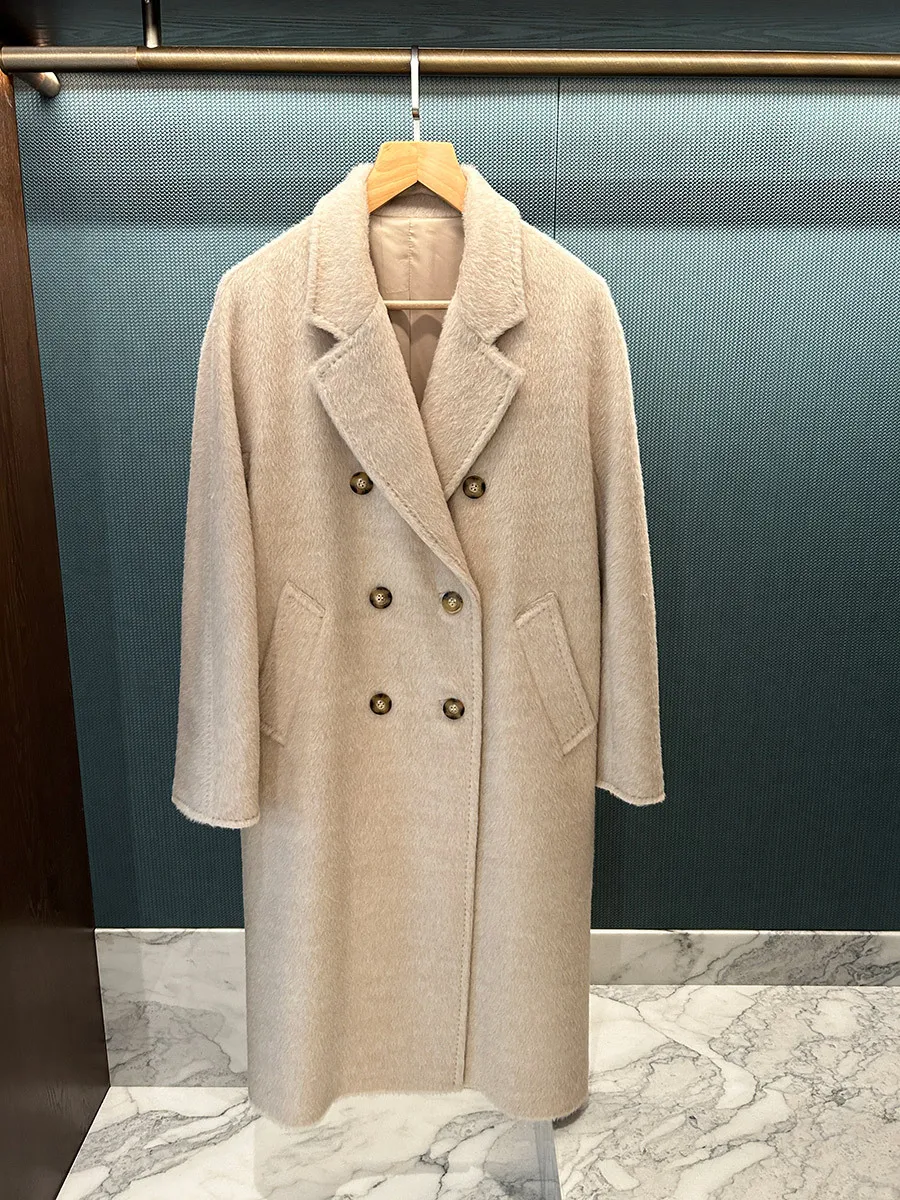 معطف طويل من صوف الألبكة متوسط الطول #2