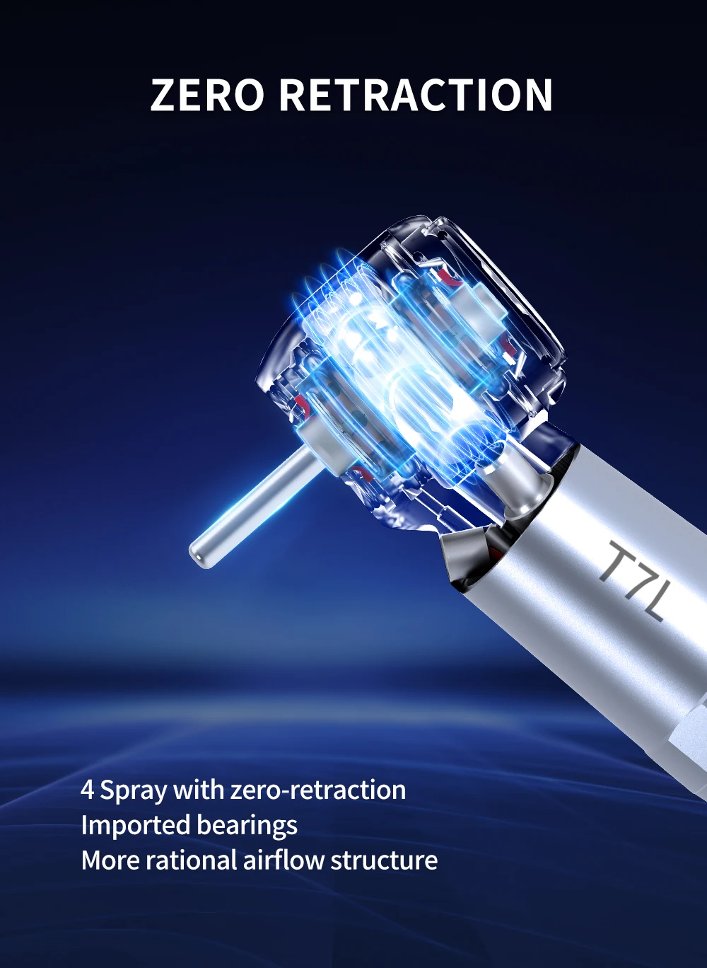 Dental LED High Speed Handpiece T7L Zero Retraction 4 Water Spray Push Button 2/4 Holes Air Turbine Handpiece for Dental Clinic
