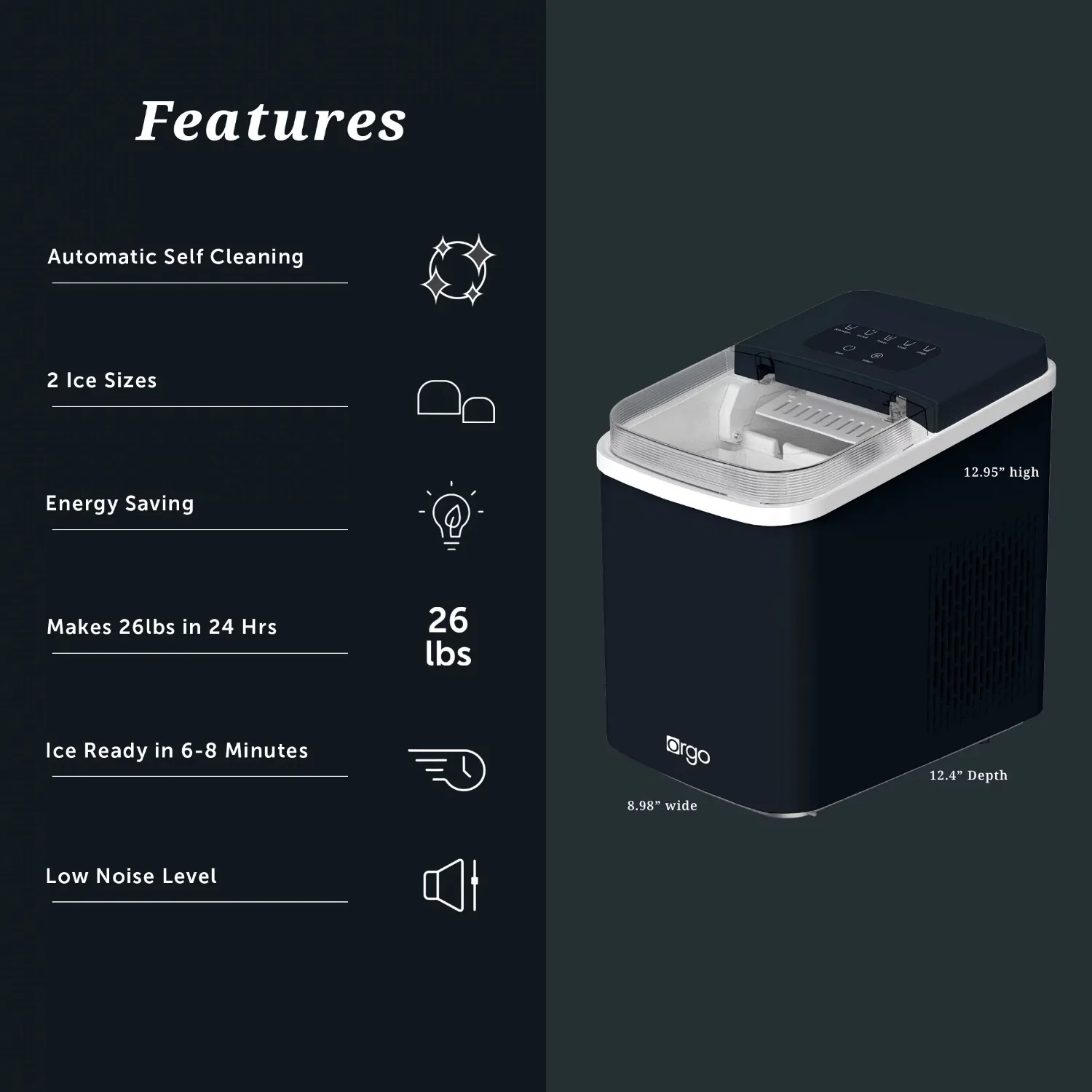 O Sierra-Countertop Ice Maker, Bullet Shaped Ice Type, Preto