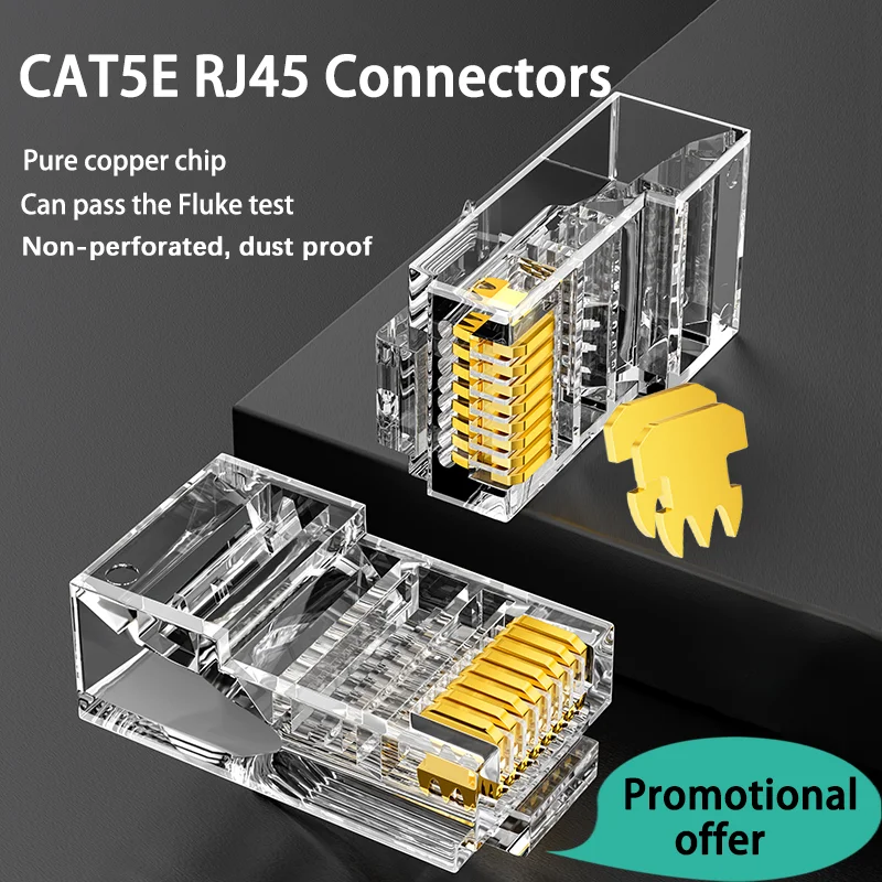 Conector RJ45 cat5e sin pasa por el conector de enchufe rojo modular RJ45 UTP 50u chapado en oro 8p8c, conector de extremo de pr