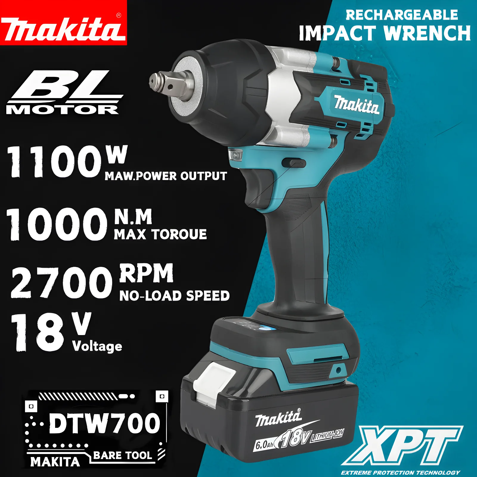 

Новый аккумуляторный ударный гайковерт Makita DTW700, бесщеточная электрическая отвертка 1000 Нм, большой крутящий момент для авторемонта, электроинструменты
