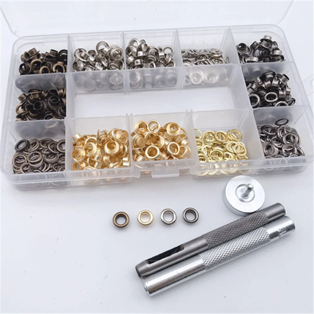 

400Pcs Metal Eyelets Grommets Kit 5mm Includes Tools Storage Box for Shoes Clothing Canvas Tarps Awnings DIY Craft Fasteners