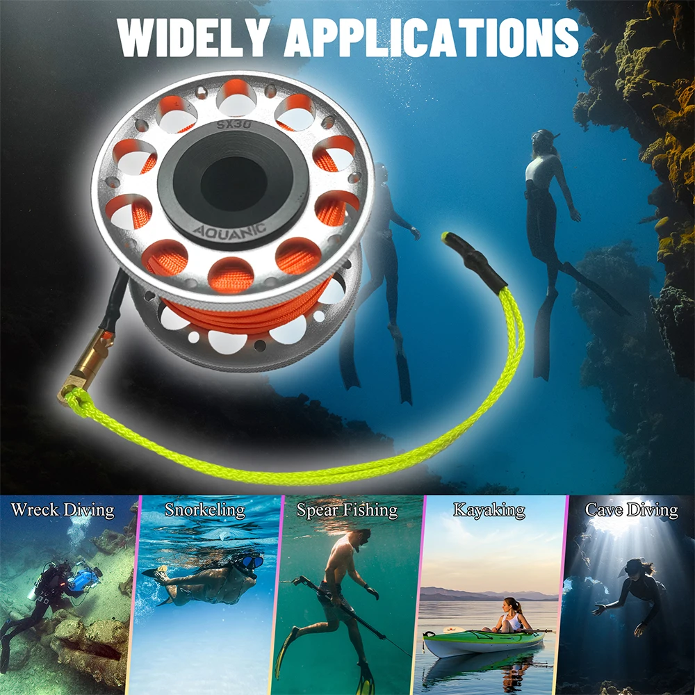 Scuba Diving aluminum alloy reel Finger Reel For Smb Safe Equipment Accessory Cave  Fishing 30m Nylon Line With snap hook - Image 4