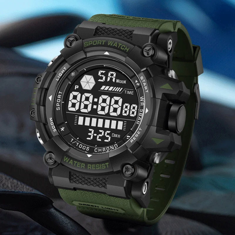 FOXBOX Brand Men Electronics Watch Outdoor Sports Waterproof Big Dial Digital LED Alarm Digital Watch Luminous Sport Watch