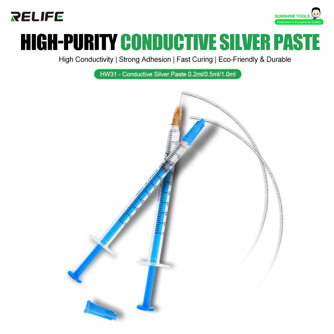 

RELIFE HW31 Conductive Silver Paste 0.2ml/0.5ml/1.0ml High Conductivity Strong Adhesion Fast Curing Conductive Silver Paste