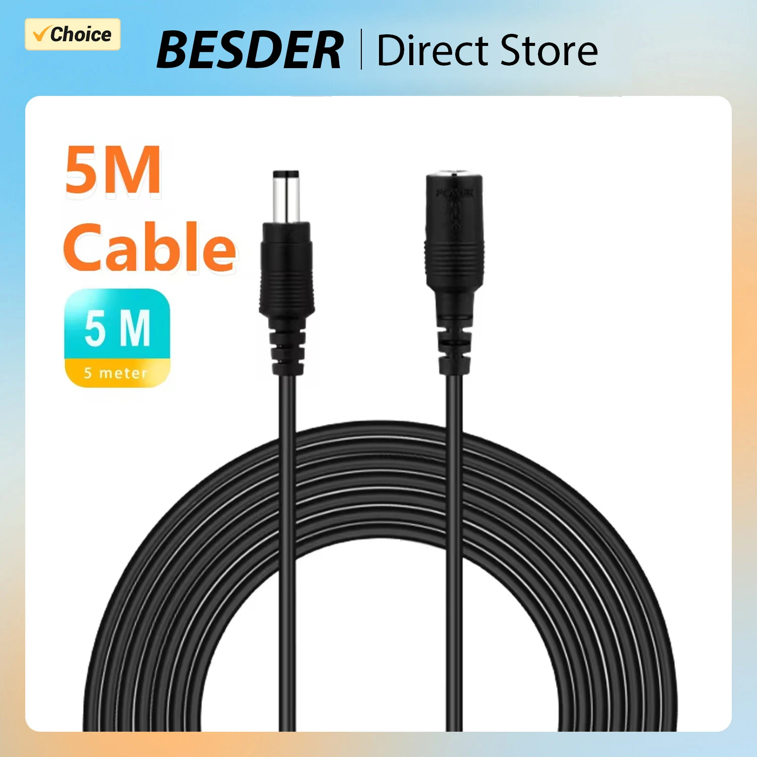 BESDER DC Power 5Meter Extension Cable 3 Meter/ 10FT Jack Socket To 5.5mmx2.1mm Male Plug For CCTV Camera 12 Volt Extension Cord