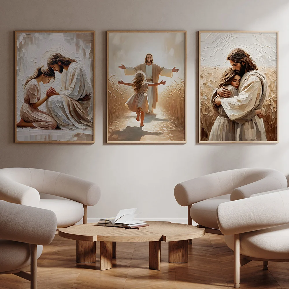 (2D Canvas Painting)  Religion Wall arts Jesus Posters Christian Pictuer Posters Bible Print Picture Church Poster Bedroom Li