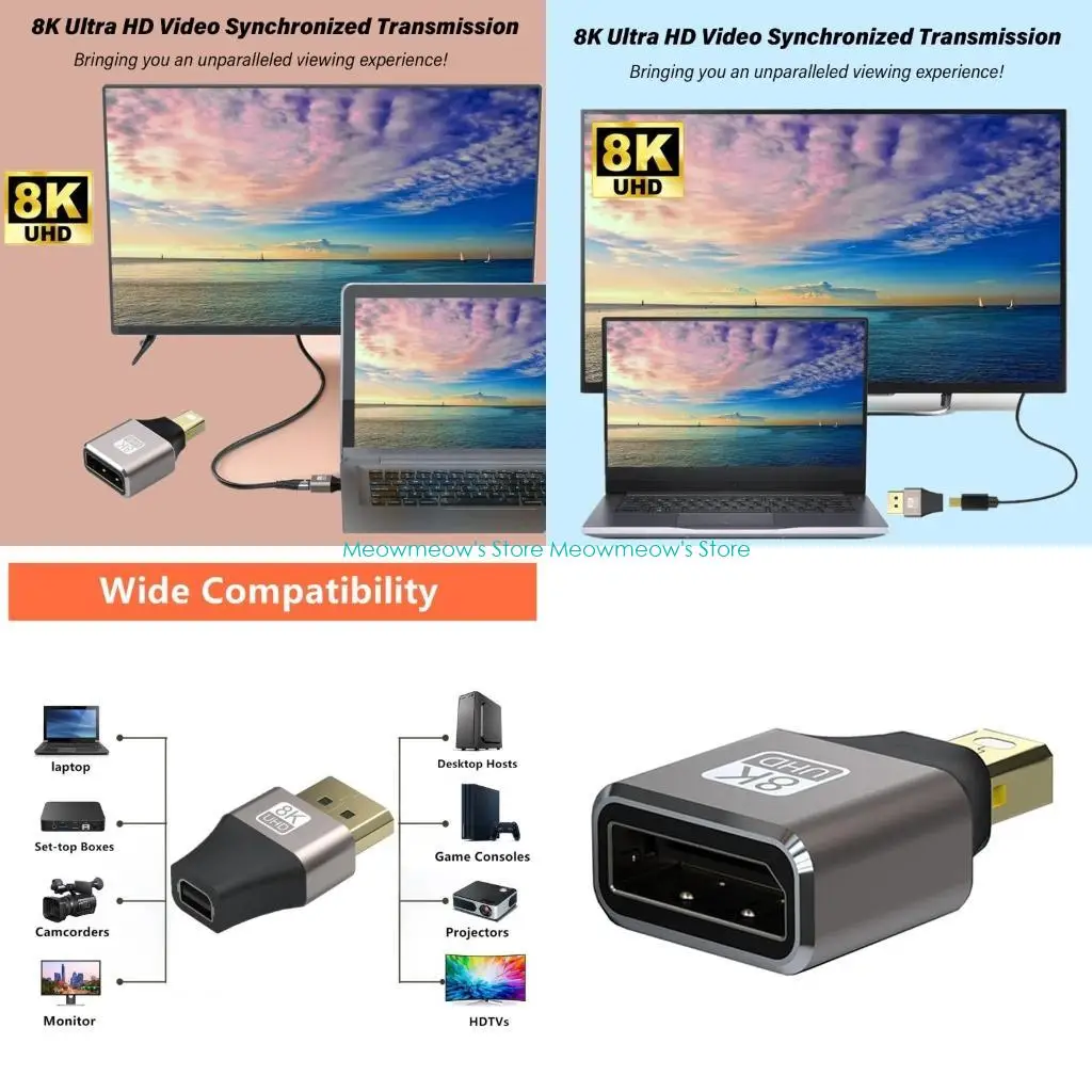 W91A 8K Displayport 1.4 8K@60Hz 4K@144Hz Mini DisplayPort Female/Male to DisplayPort Male/Female Gold Plated Connectors for PC