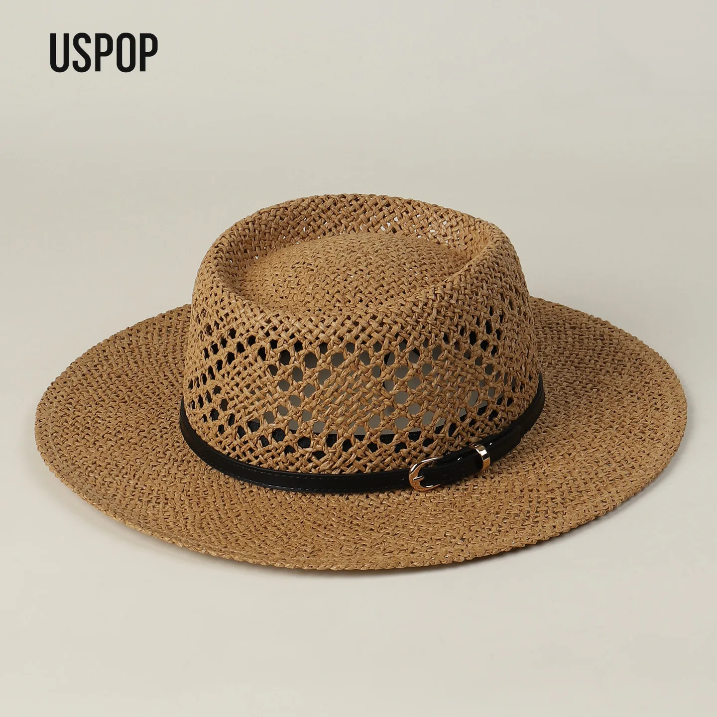 USPOP SOLARA Breathable Open Weave Fedora Hat Women Wide Brim Summer Straw Sun Hat for Beach Vacation Travel