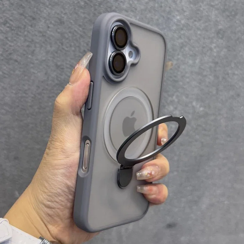 

Чехол для телефона с матовым кольцом и стеклянным объективом для iPhone 16, 15, 14, 13, 12, 11, 17 Pro Max 17 Air 16e, беспроводной магнитный чехол Magsafe